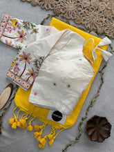 Yellow  Handloom Cotton Saree With Embrodery Work Redy Made Blouse